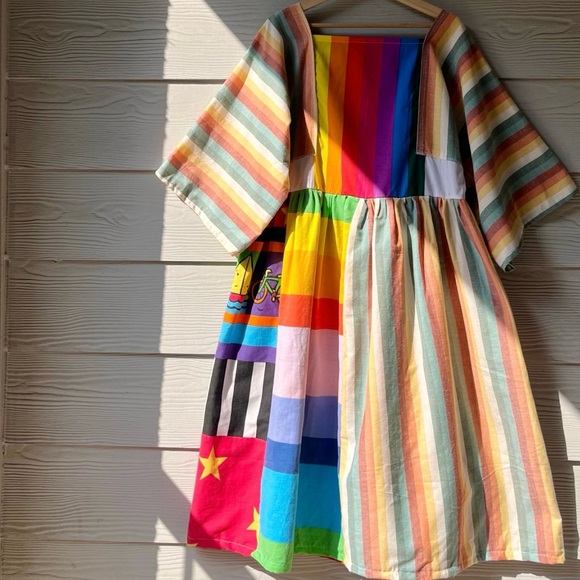 Rainbow&Vintage Fabric | Handmade Quilted Bandana Dress SKU 06052 Rainbow - Picture 8 of 10